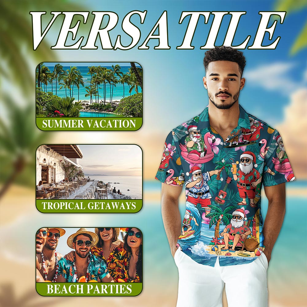 Funny Santa Claus Surfing Hawaiian Shirt for Men, Button Down Aloha Shirt - Azhawaiian