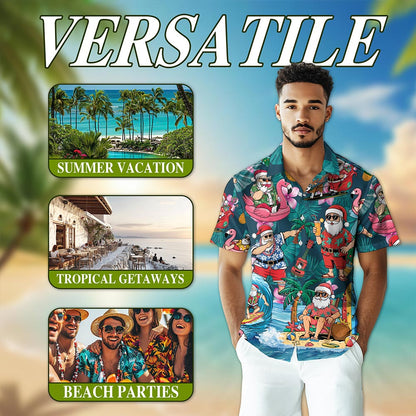 Funny Santa Claus Surfing Hawaiian Shirt for Men, Button Down Aloha Shirt - Azhawaiian