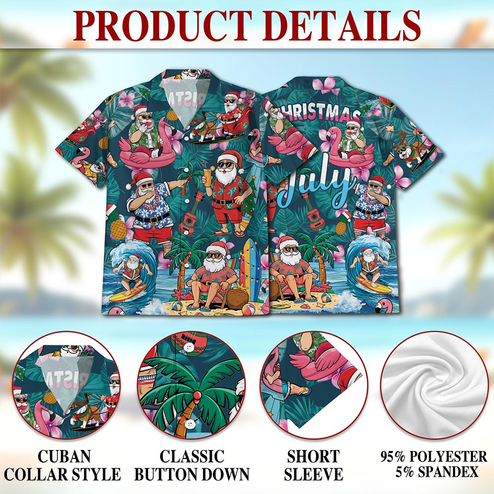 Funny Santa Claus Surfing Hawaiian Shirt for Men, Button Down Aloha Shirt - Azhawaiian