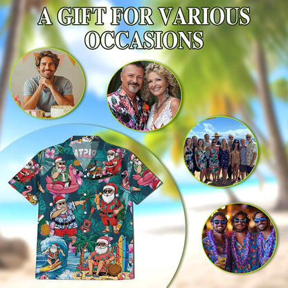 Funny Santa Claus Surfing Hawaiian Shirt for Men, Button Down Aloha Shirt - Azhawaiian
