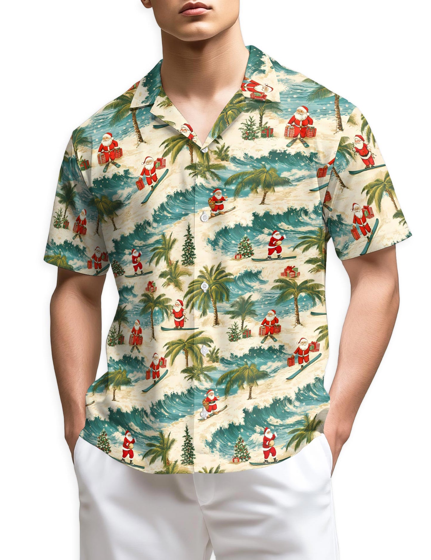 Azhawaiian Funny Santa Surfing Hawaiian Shirt for Men