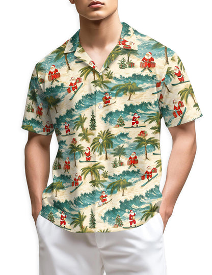 Azhawaiian Funny Santa Surfing Hawaiian Shirt for Men