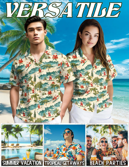 Funny Santa Surfing Hawaiian Shirt for Men, Button Down Aloha Shirt - Azhawaiian