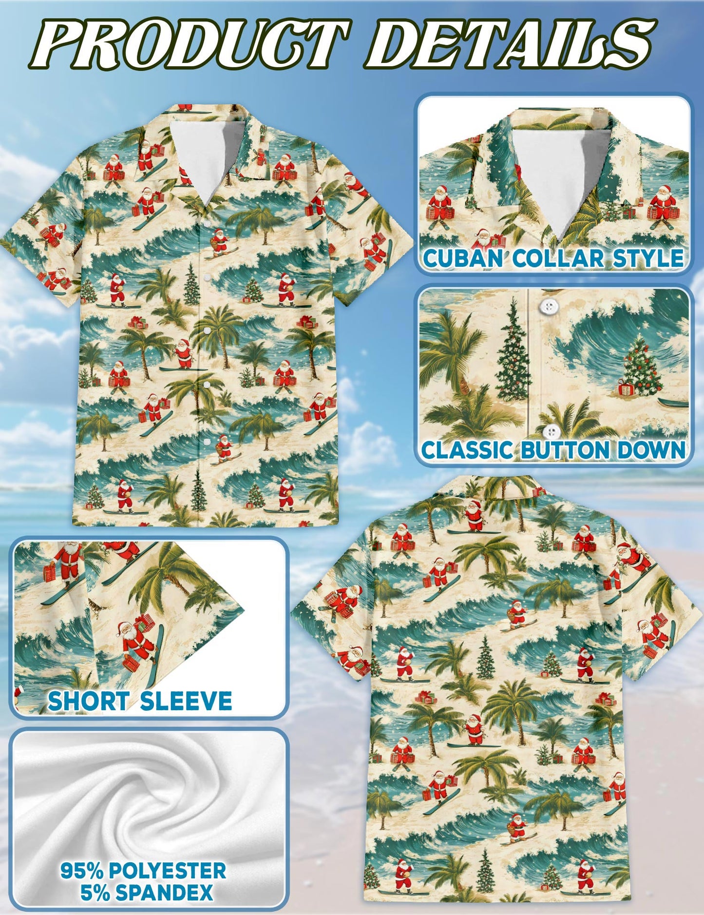 Funny Santa Surfing Hawaiian Shirt for Men, Button Down Aloha Shirt - Azhawaiian