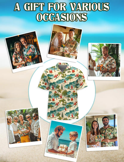 Funny Santa Surfing Hawaiian Shirt for Men, Button Down Aloha Shirt - Azhawaiian