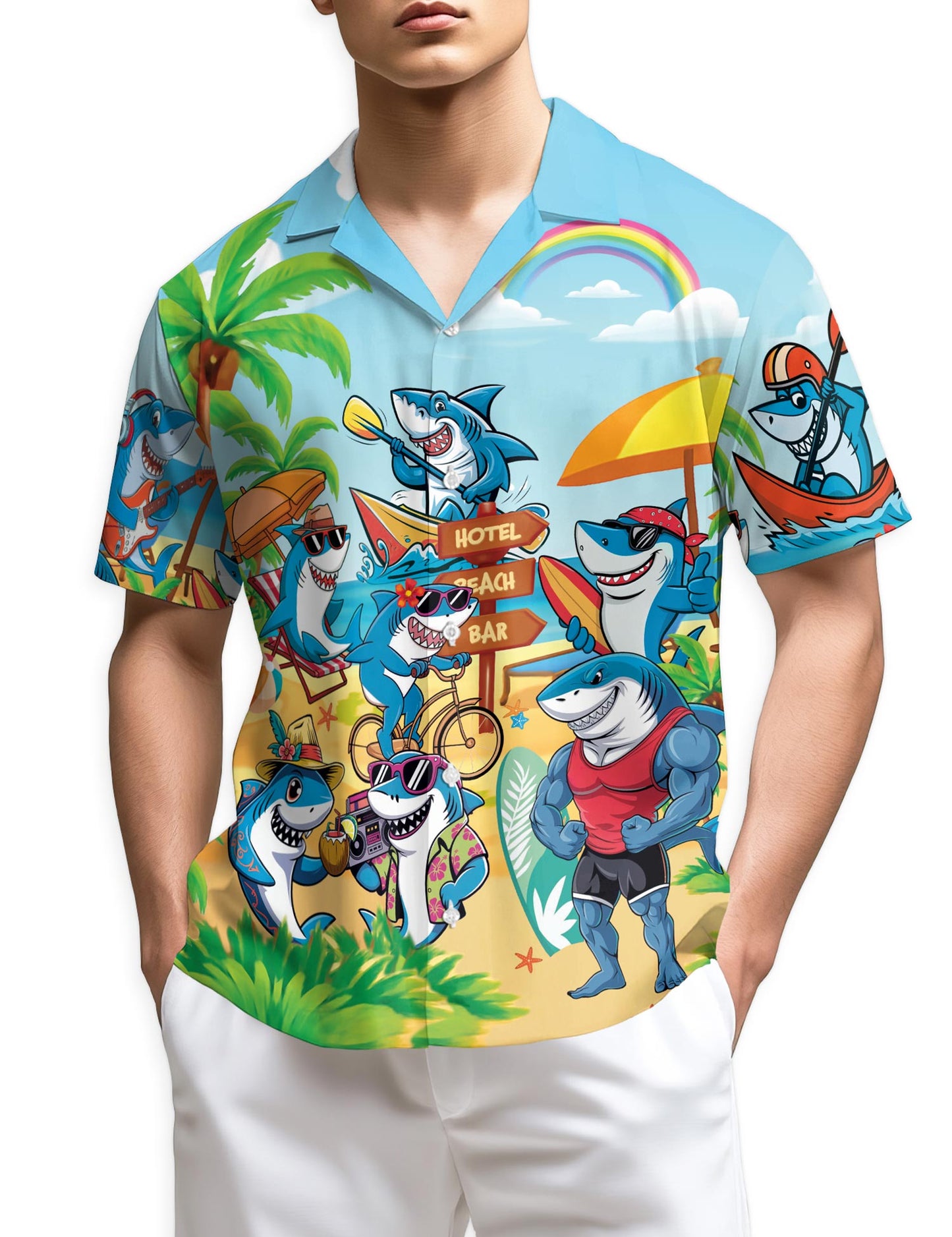 Azhawaiian Funny Shark Hawaiian Shirt for Men