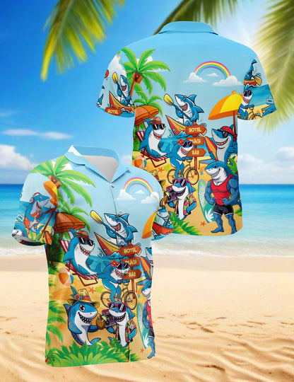 Funny Shark Hawaiian Shirt for Men, Button Down Aloha Shirt - Azhawaiian