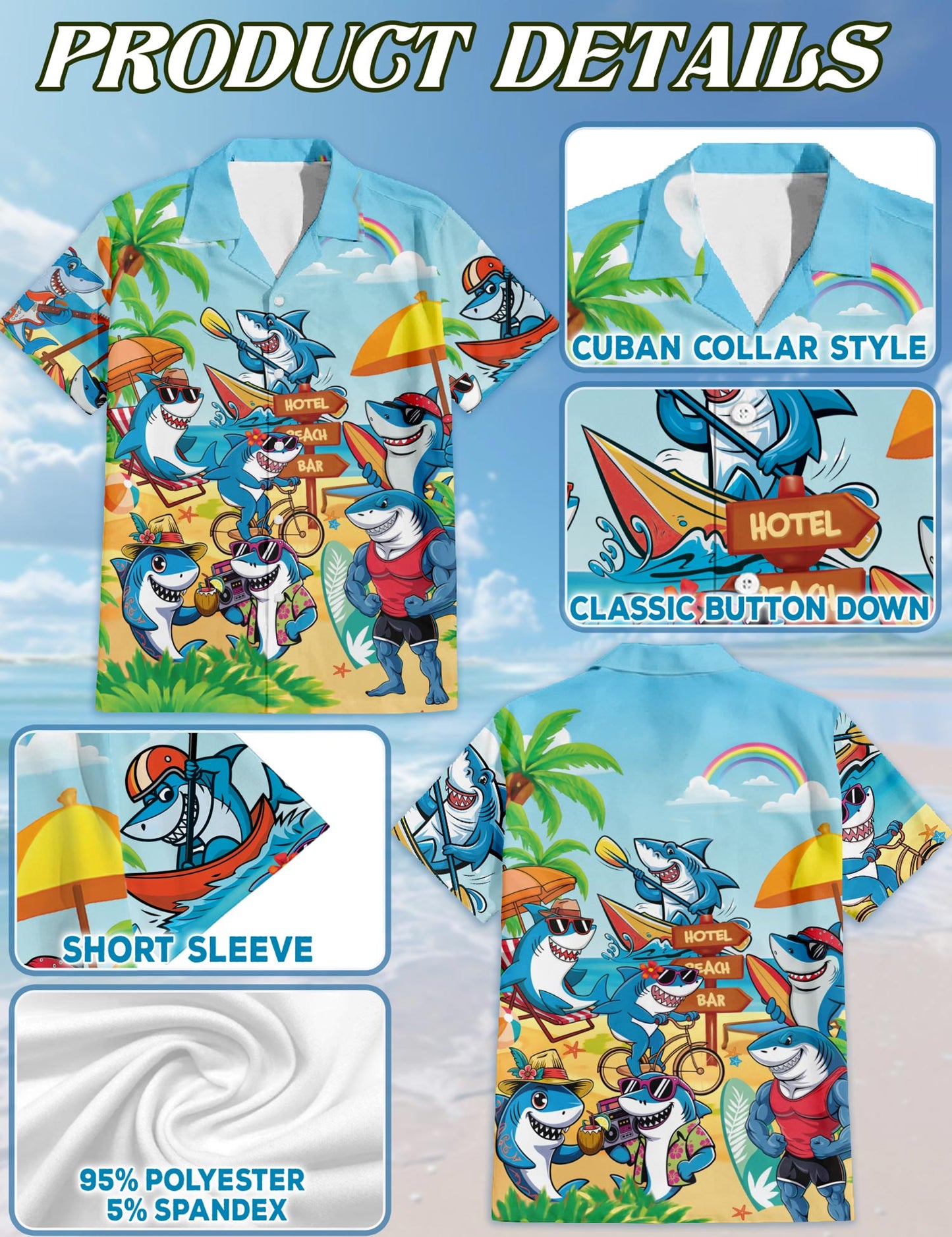 Funny Shark Hawaiian Shirt for Men, Button Down Aloha Shirt - Azhawaiian