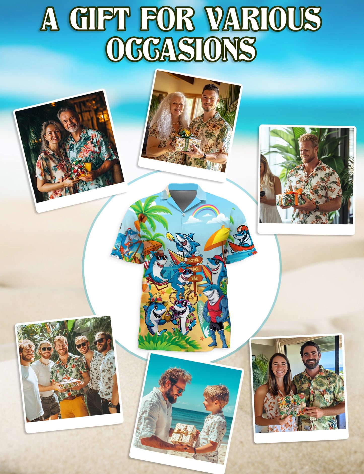 Funny Shark Hawaiian Shirt for Men, Button Down Aloha Shirt - Azhawaiian