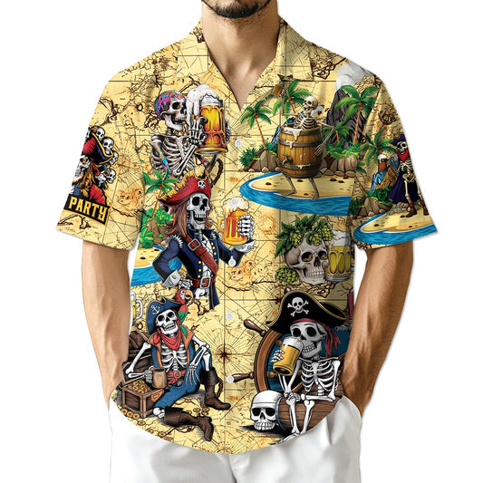 Azhawaiian Funny Skull Pirates Drinking Beer Hawaiian Shirt for Men
