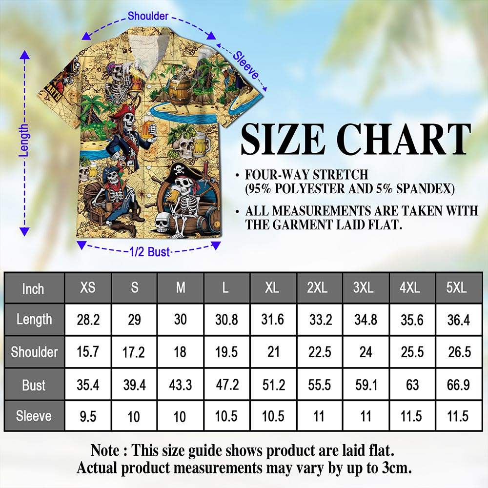 Funny Skull Pirates Drinking Beer Hawaiian Shirt for Men, Button Down Aloha Shirt - Azhawaiian