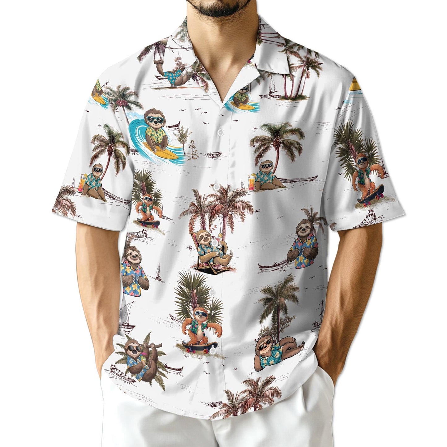 Azhawaiian Funny Sloth Pattern Hawaiian Shirt for Men