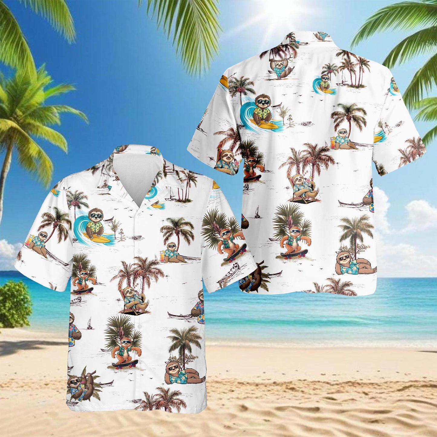 Funny Sloth Pattern Hawaiian Shirt for Men, Button Down Aloha Shirt - Azhawaiian
