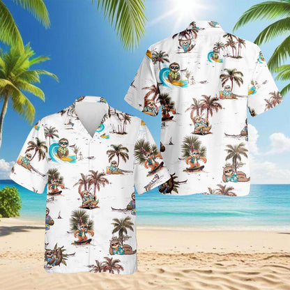 Funny Sloth Pattern Hawaiian Shirt for Men, Button Down Aloha Shirt - Azhawaiian