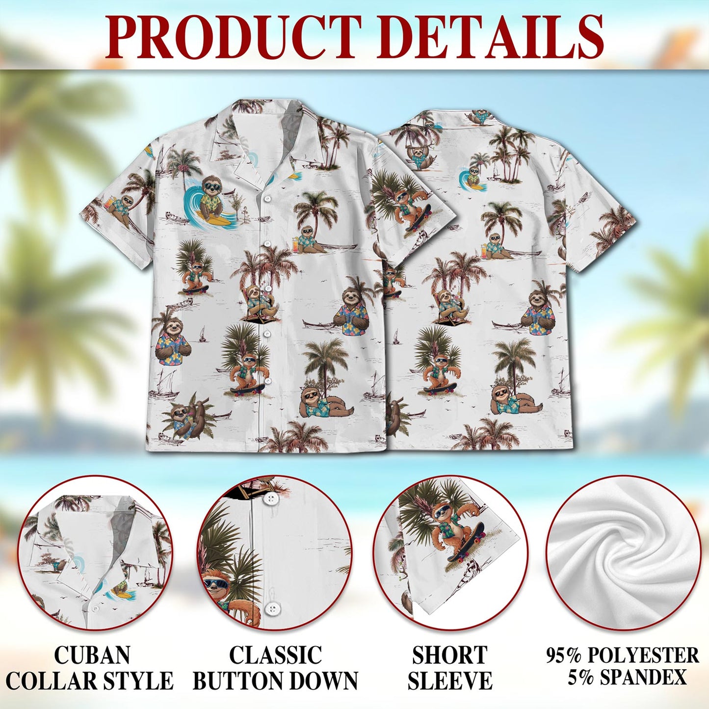 Funny Sloth Pattern Hawaiian Shirt for Men, Button Down Aloha Shirt - Azhawaiian