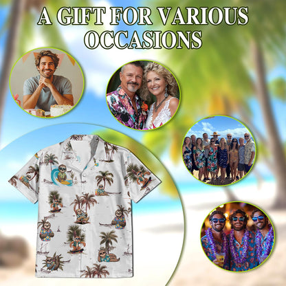 Funny Sloth Pattern Hawaiian Shirt for Men, Button Down Aloha Shirt - Azhawaiian