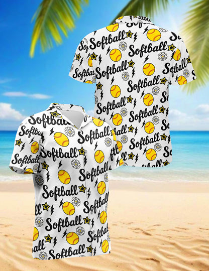 Funny Softball Hawaiian Shirt for Men, Button Down Aloha Shirt - Azhawaiian