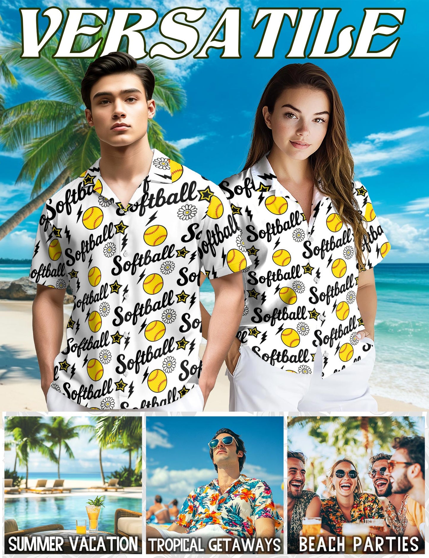 Funny Softball Hawaiian Shirt for Men, Button Down Aloha Shirt - Azhawaiian