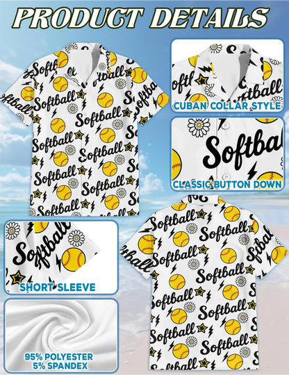Funny Softball Hawaiian Shirt for Men, Button Down Aloha Shirt - Azhawaiian
