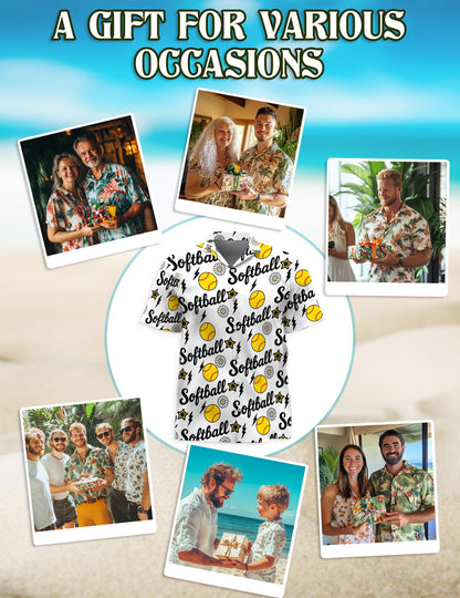 Funny Softball Hawaiian Shirt for Men, Button Down Aloha Shirt - Azhawaiian