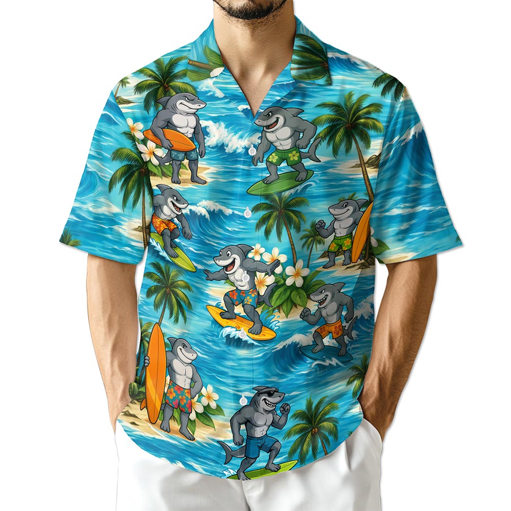 Azhawaiian Funny Surfing Shark Hawaiian Shirt for Men