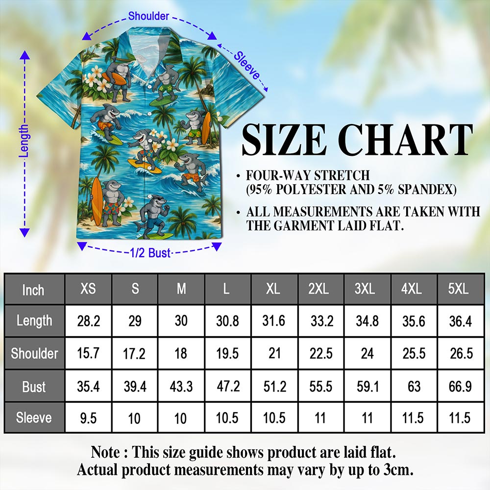 Funny Surfing Shark Hawaiian Shirt for Men, Button Down Aloha Shirt - Azhawaiian