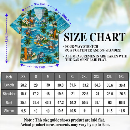 Funny Surfing Shark Hawaiian Shirt for Men, Button Down Aloha Shirt - Azhawaiian