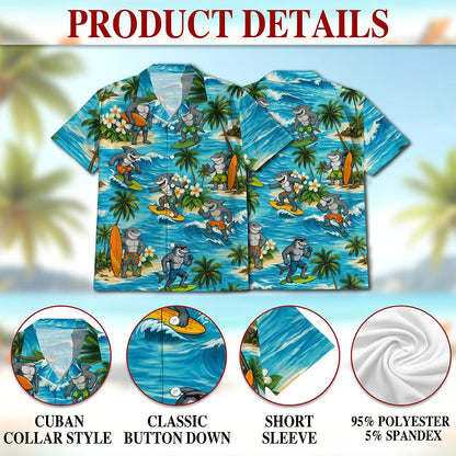 Funny Surfing Shark Hawaiian Shirt for Men, Button Down Aloha Shirt - Azhawaiian