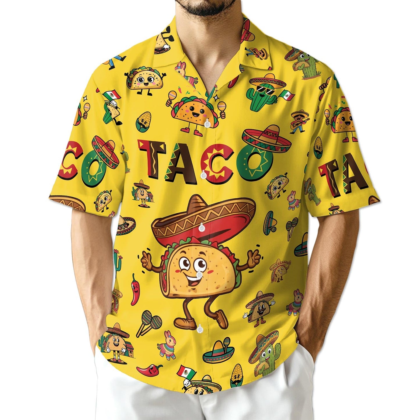 Funny Taco Print Hawaiian Shirt for Men, Button Down Aloha Shirt - Azhawaiian