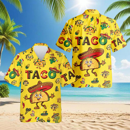 Funny Taco Print Hawaiian Shirt for Men, Button Down Aloha Shirt - Azhawaiian