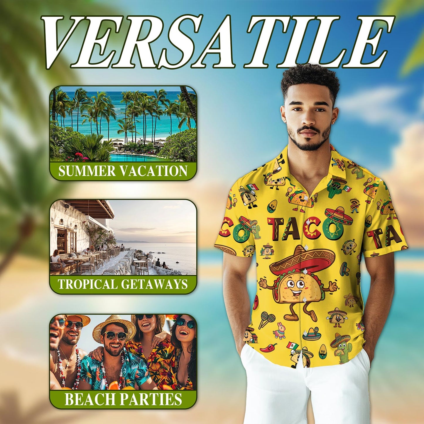 Funny Taco Print Hawaiian Shirt for Men, Button Down Aloha Shirt - Azhawaiian