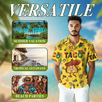 Funny Taco Print Hawaiian Shirt for Men, Button Down Aloha Shirt - Azhawaiian