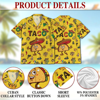 Funny Taco Print Hawaiian Shirt for Men, Button Down Aloha Shirt - Azhawaiian