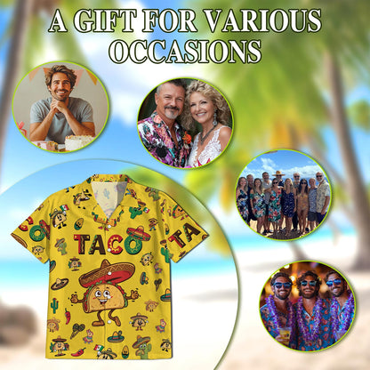 Funny Taco Print Hawaiian Shirt for Men, Button Down Aloha Shirt - Azhawaiian