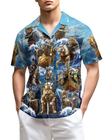 Azhawaiian Funny Viking Cat Hawaiian Shirt for Men