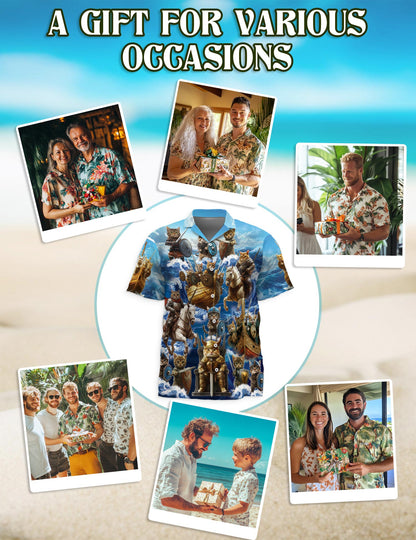 Funny Viking Cat Hawaiian Shirt for Men, Button Down Aloha Shirt - Azhawaiian