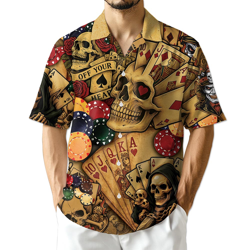 Azhawaiian Gabling Poker Fire Skull Hawaiian Shirt for Men