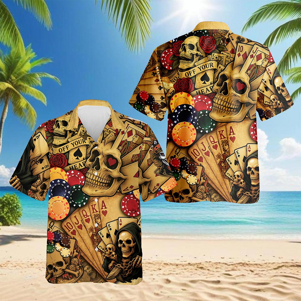 Gabling Poker Fire Skull Hawaiian Shirt for Men, Button Down Aloha Shirt - Azhawaiian