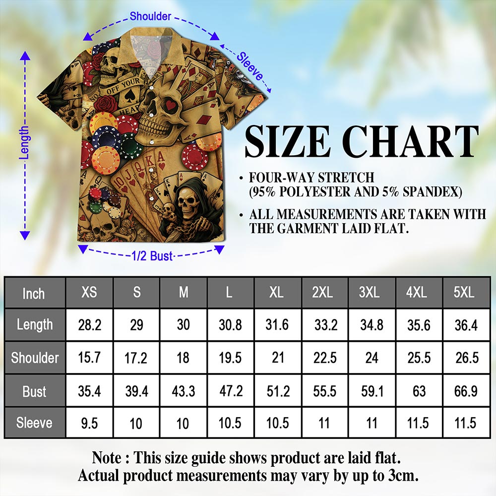 Gabling Poker Fire Skull Hawaiian Shirt for Men, Button Down Aloha Shirt - Azhawaiian
