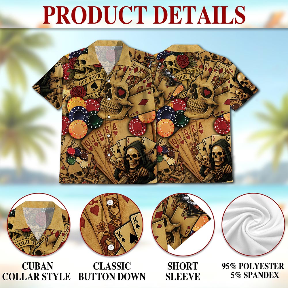 Gabling Poker Fire Skull Hawaiian Shirt for Men, Button Down Aloha Shirt - Azhawaiian