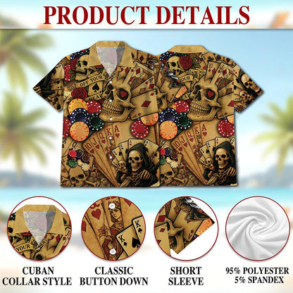 Gabling Poker Fire Skull Hawaiian Shirt for Men, Button Down Aloha Shirt - Azhawaiian