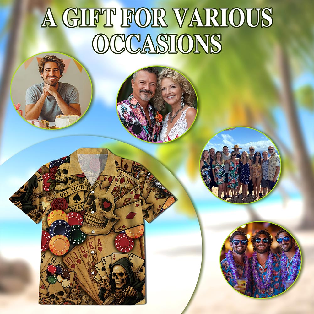 Gabling Poker Fire Skull Hawaiian Shirt for Men, Button Down Aloha Shirt - Azhawaiian