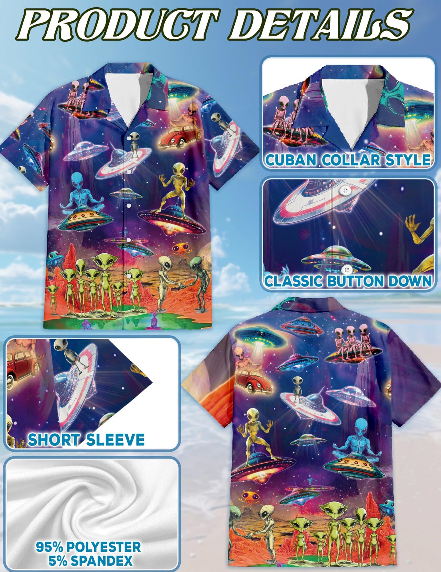 Galaxy Alien UFO Hawaiian Shirt for Men, Button Down Aloha Shirt - Azhawaiian