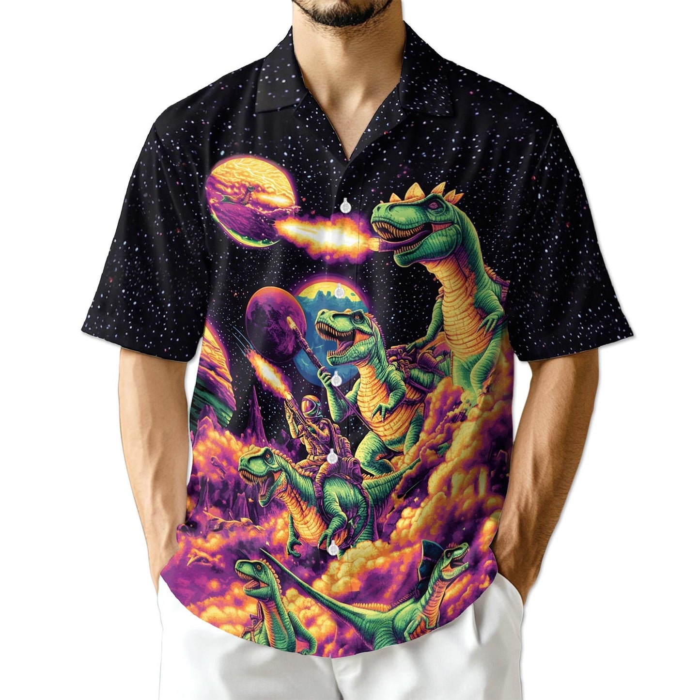 Azhawaiian Galaxy Dinosaurs Hawaiian Shirt for Men