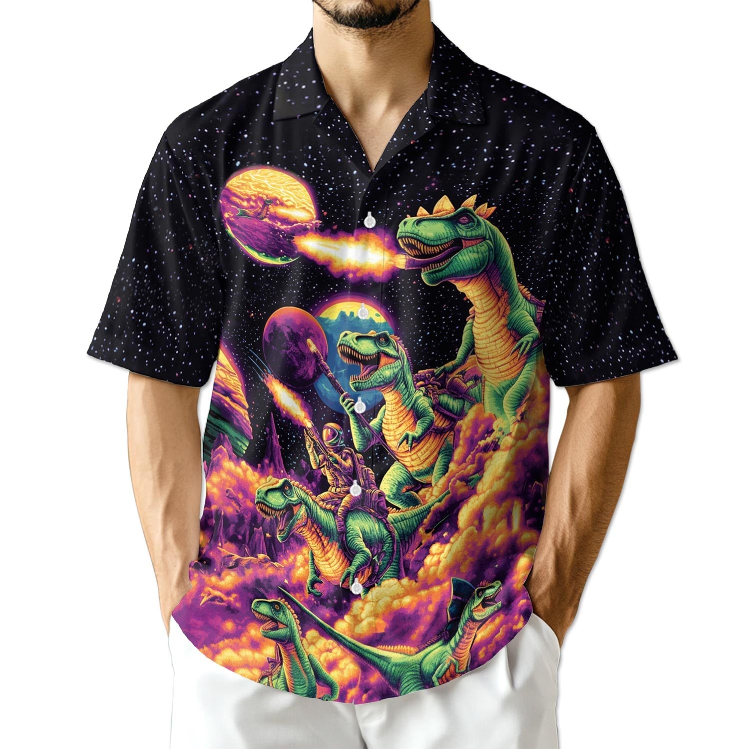 Azhawaiian Galaxy Dinosaurs Hawaiian Shirt for Men