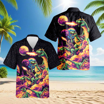 Galaxy Dinosaurs Hawaiian Shirt for Men, Button Down Aloha Shirt - Azhawaiian