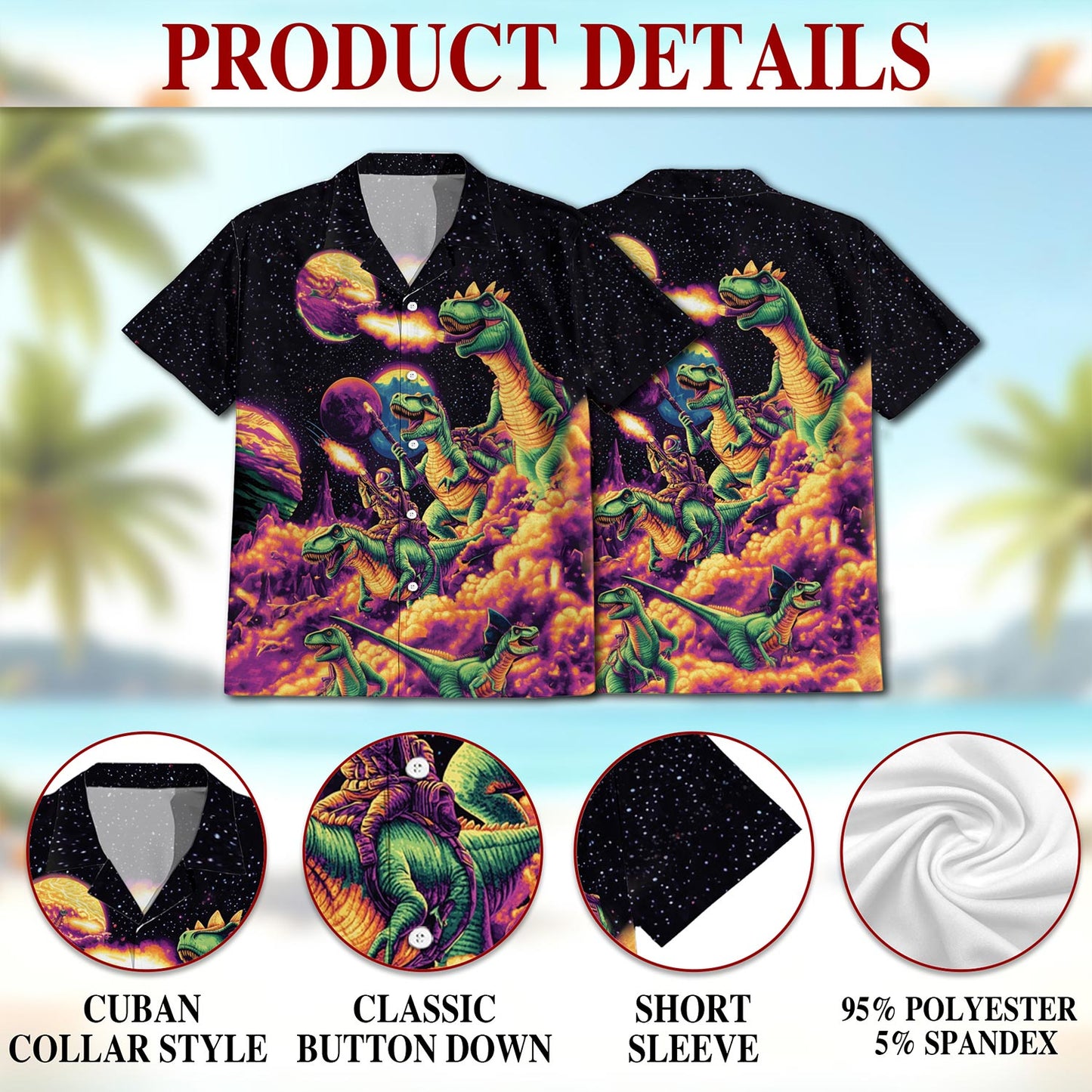 Galaxy Dinosaurs Hawaiian Shirt for Men, Button Down Aloha Shirt - Azhawaiian