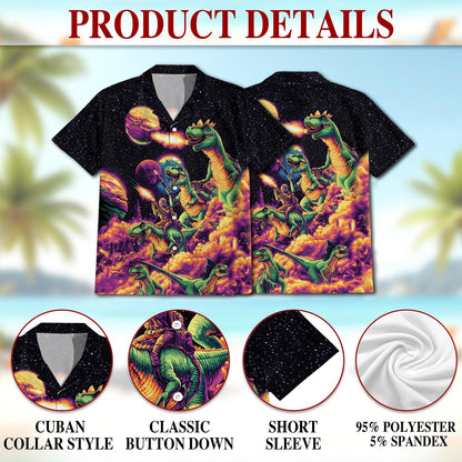 Galaxy Dinosaurs Hawaiian Shirt for Men, Button Down Aloha Shirt - Azhawaiian