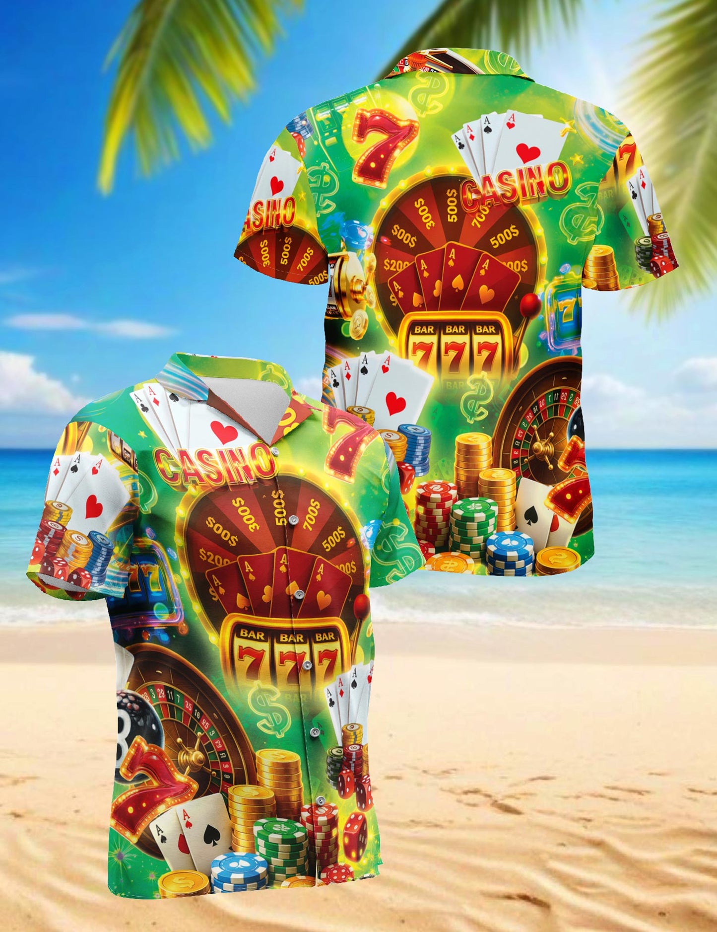 Gambling Playing Card Poker Hawaiian Shirt for Men, Button Down Aloha Shirt - Azhawaiian