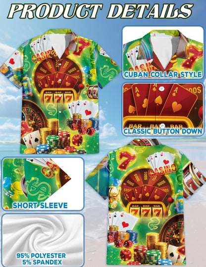 Gambling Playing Card Poker Hawaiian Shirt for Men, Button Down Aloha Shirt - Azhawaiian